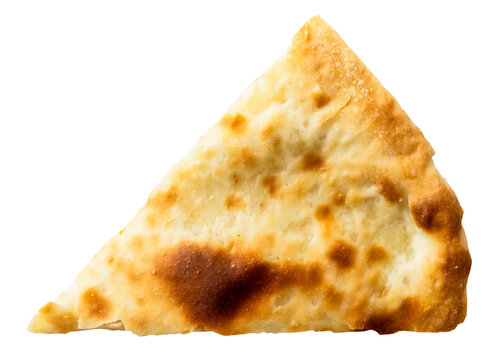 roasted slice of imeretian khachapuri (imeruli) traditional closed pie from Georgia with filling of soft brine cheese cut-out on white background