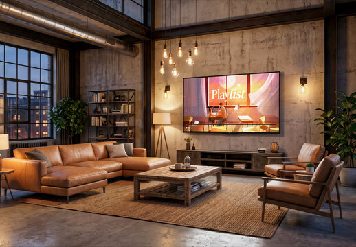 TV Screen Mockup In Industrial Loft