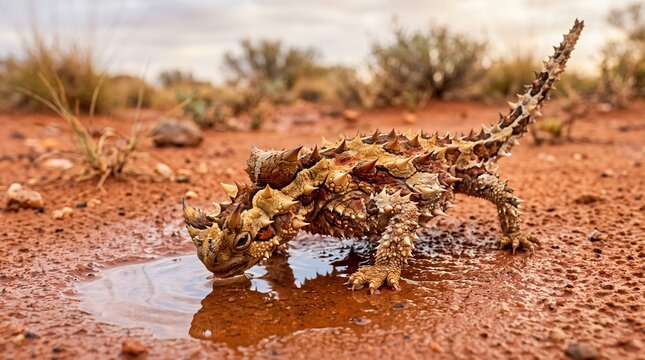 Thorny Devil Drinking Water in the Australian Desert (Moloch horridus).