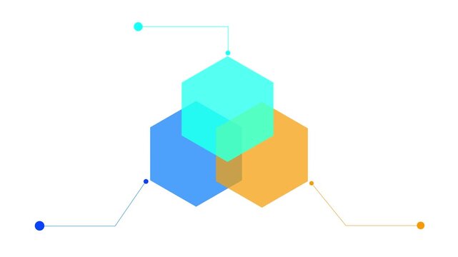 Diagram and callout sign animated on withe cyan background. Abstract 3 step ven diagram with callout symbol. Motion Graphic concept.4k motion video animation.