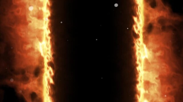 Epic Fiery Portal VFX Overlay with Bright Orange Flame Borders, Glowing Heat and Floating Embers, Cinematic Energy Frame Effect for Titles, Logo Reveals, Trailers and Motion Graphics
