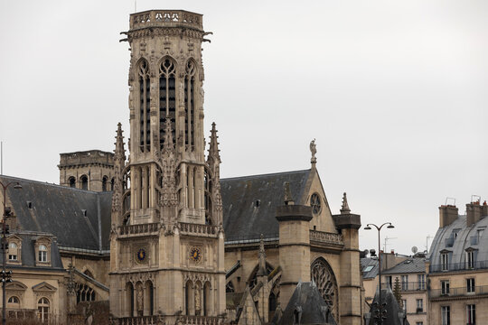 Historic Gothic Church Bell Tower in Paris