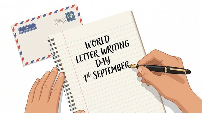 Hand writing letter on world letter writing day