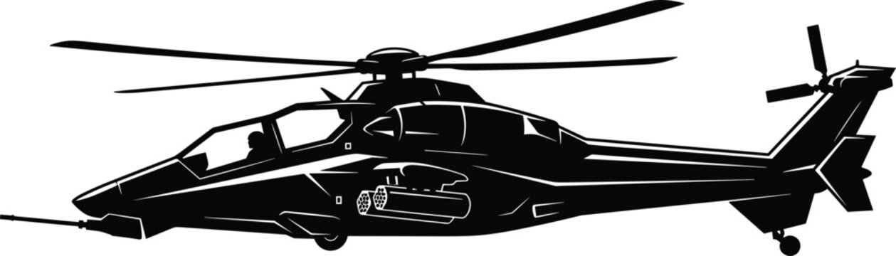PrintThree wheelerHeNaStealth attack helicopter silhouette vector illustration of a modern army tactical combat 