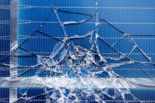 Severely Shattered Solar Panel with Broken Photovoltaic Cells
