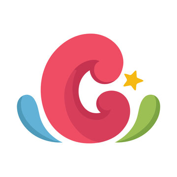 Red letter C with star and splashes