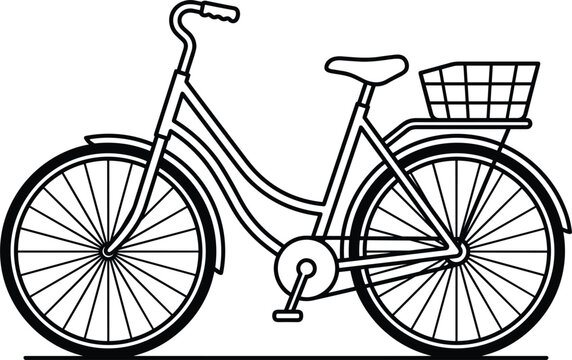 Vintage women cruiser bicycle line art vector illustration classic city bike with rear basket graphic icon