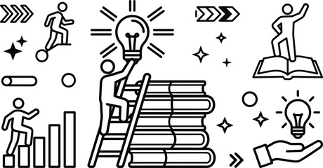 Fototapeta premium Creative Business Education and Personal Development Success Icon Vector Set for Career Growth