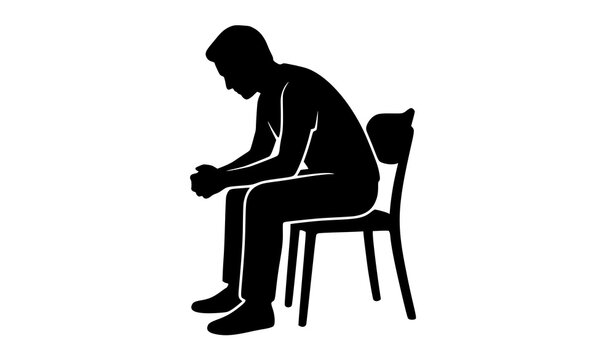 Man sitting leaning forward on chair black silhouette three quarter vector