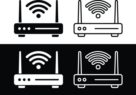 Wireless Wi-Fi router icon set, internet network connection, broadband modem, smart home technology and data communication concept vector icons