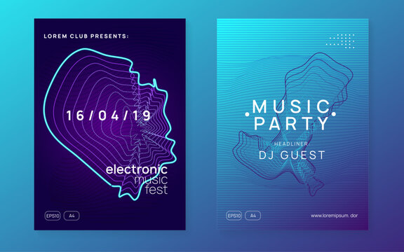 Dance Event. Pink Party Magazine. Sound Electro Graphic. Music Poster. Green Fest Set. Trance Vector. Nightclub Audio Invitation. Blue Dance Event