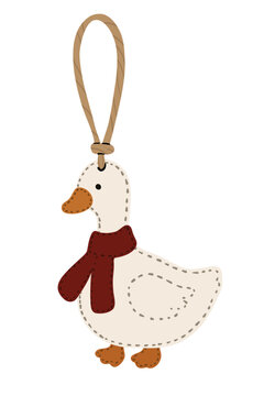 Goose Christmas Ornament - Hand Drawn Felt Holiday Decoration