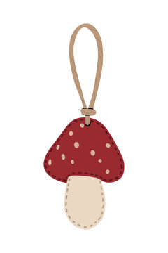 Mushroom Christmas Ornament - Hand Drawn Felt Holiday Decoration