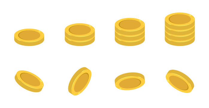 Gold Coin Stacks Icon Set for Financial Investment, Banking Savings, and Wealth Growth Concept. Vector Illustration