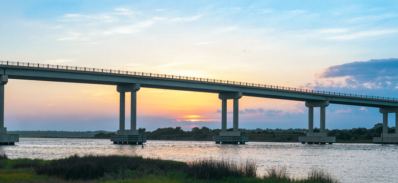 Surf City bridge at summer sunset. Surf City. North Carolina