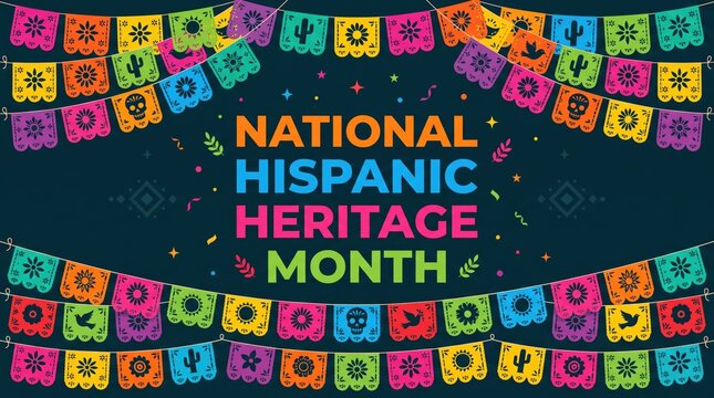 National Hispanic Heritage Month banner with colorful papel picado bunting flags