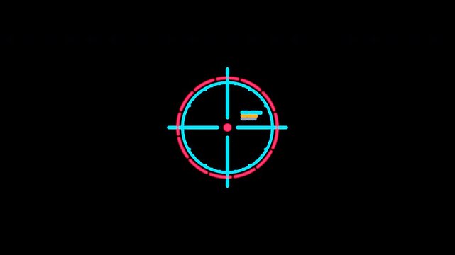 Sci-Fi Weapon Scope Crosshair with dynamic range estimation markers and animated angle ticks 4K Alpha Channel