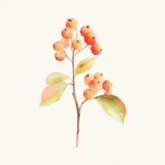 Naklejka premium Watercolor berry branch with soft autumn leaves isolated on transparent background