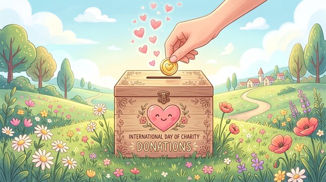 Hand dropping coin into charity donation box