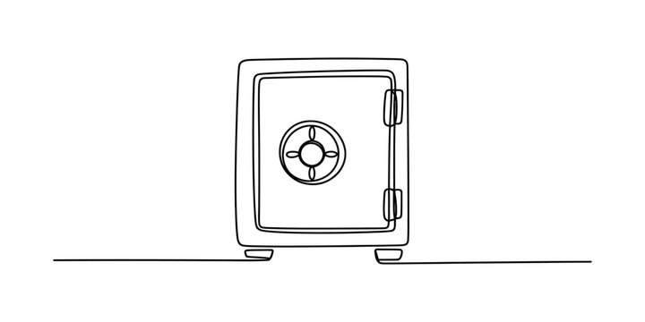 Line drawing of a safe vault with combination dial