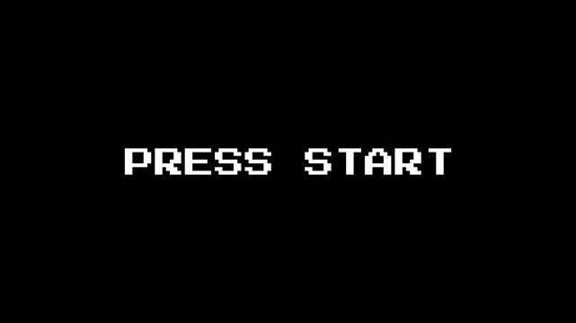 Press start pixel text glitch retro gaming animation