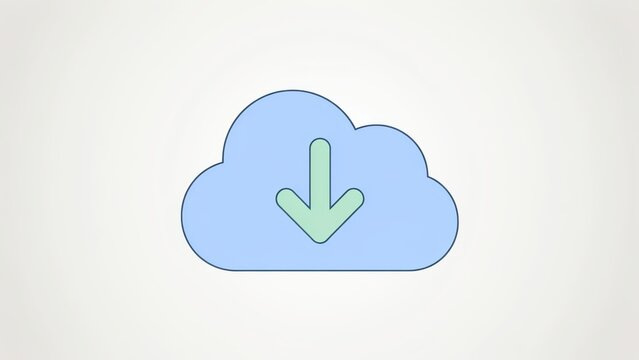 Minimalist blue cloud icon with a green download arrow isolated on white background. Useful for web interface design and digital storage technology concepts.