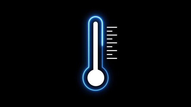 Neon blue thermometer icon animation. Animated thermometer icon on black background. Thermometer Icon for Temperature Measurement.