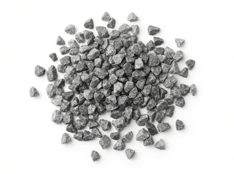 A pile of small grey crushed stones isolated on a white background