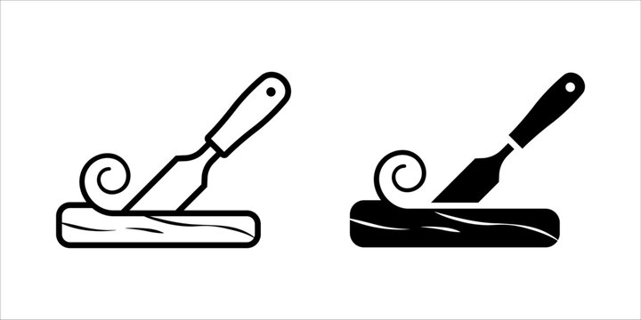 Woodcarving icon set. Vector icons of woodworking chisels with wood shavings. for mobile concept and web design. vector illustration on white background