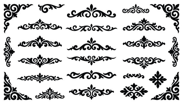 Black vintage headers corners and ornamental dividers for elegant layout.