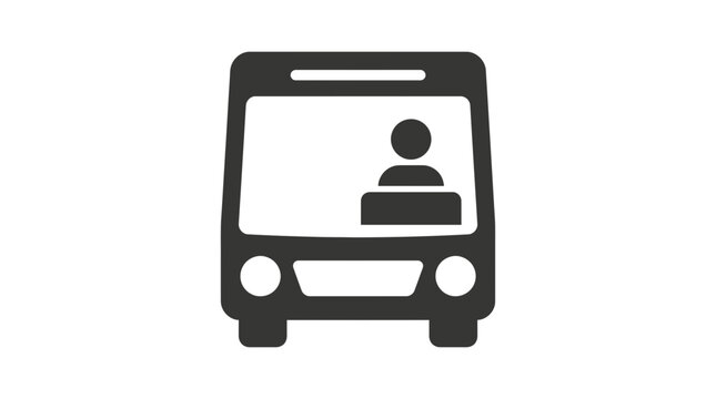 Minimalist vector graphic illustration of a city bus featuring a driver inside a simple frame