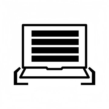 Laptop display screen with text lines linear icon, computer interface symbol on white background