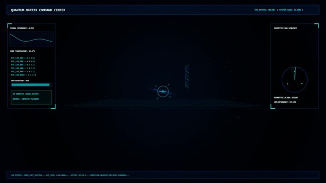 Futuristic Sci-Fi Command Center HUD Screen with Digital Radar and Data Panels
