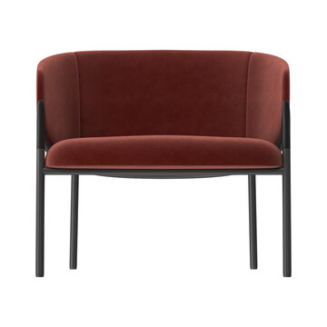 Modern upholstered loveseat with black metal legs and rich terracotta velvet