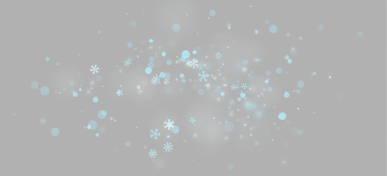 Blue snowflakes float gently across a dark background. Soft glowing circles add depth and create a sense of delicate movement. This image suits winter or holiday-themed digital designs and.