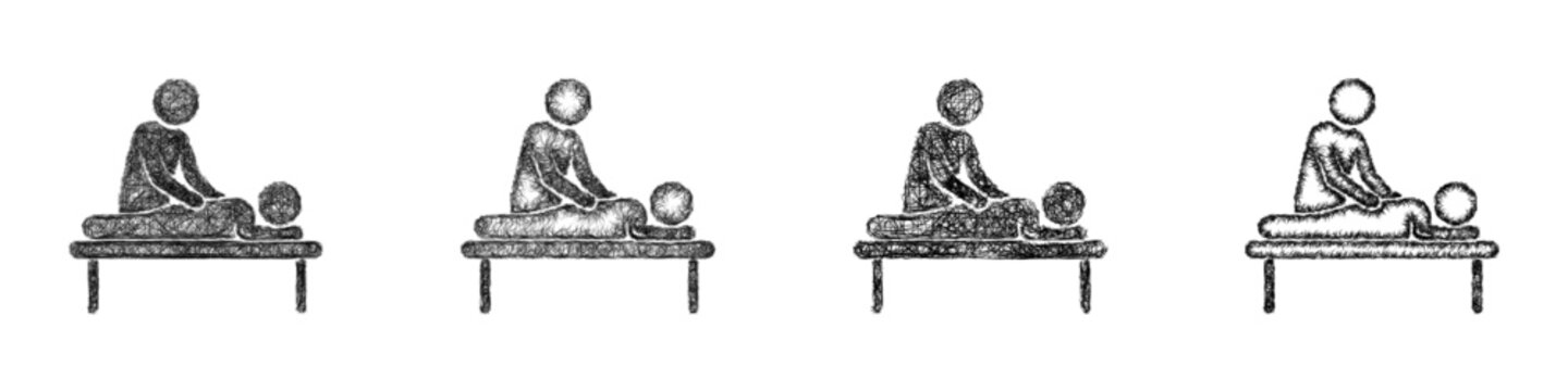 Monochrome sketch massage therapy icon design set
