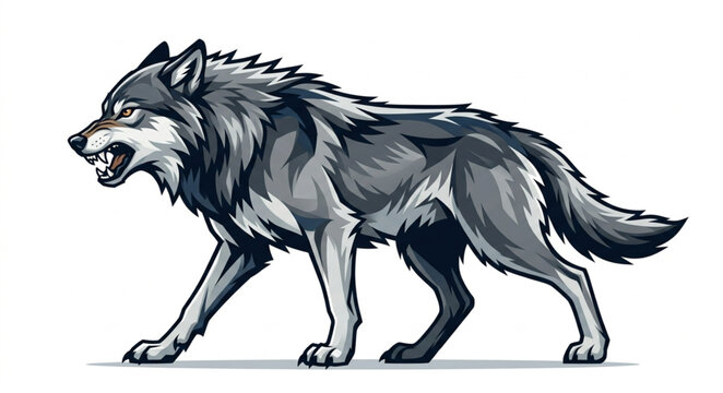 A fierce snarling grey wolf vector illustration isolated on a white background.