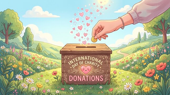 Hand dropping coin into charity donation box