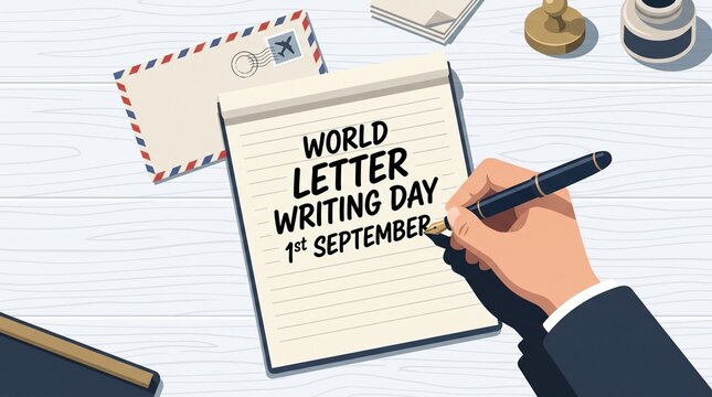 Hand writing on world letter writing day sign