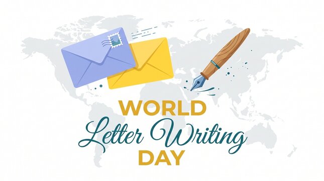 World letter writing day colorful illustration with envelopes and pen