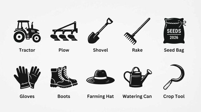 Agriculture Equipment professional icon set for farm machinery repair and rural work for clear visual communication for websites apps branding infographics presentations marketing and print projects