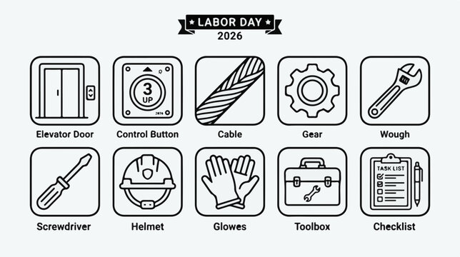 Elevator Technician vector pictogram set for electrical repair and technical maintenance with clear professional symbols for websites mobile apps branding infographics presentations and print design