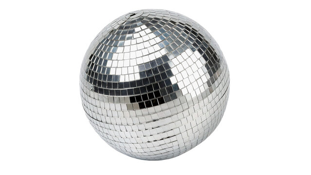 Shiny metallic silver mirror disco ball party celebration decoration isolated on white background