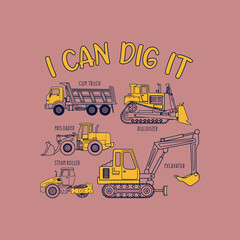 Little Stomper dinosaur pattern vector graphic illustration for t-shirt print with vintage sketched dinosaurs like Tyrannosaurus, Stegosaurus, and Brachiosaurus - estampado para camisetas de niños. © Hector