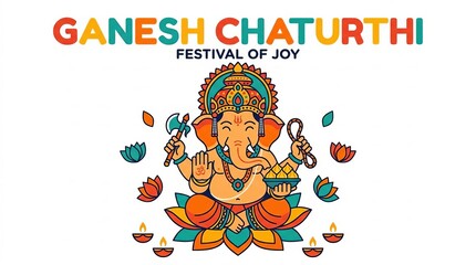 Fototapeta premium Lord Ganesha Idol for Ganesh Chaturthi Festival Celebration with Traditional Hindu Decorations on White Background