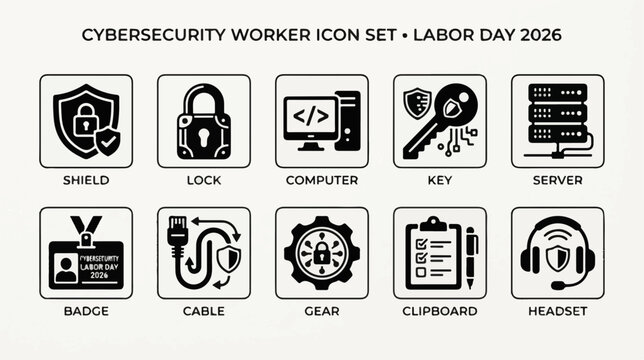 Cybersecurity Worker vector icon set featuring digital technology and IT workplace concepts with useful service symbols for websites mobile apps branding infographics presentations and print design