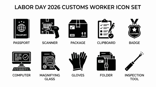 Customs Worker professional icon set for delivery logistics and warehouse services for clear visual communication for web apps branding infographics presentations marketing and print design projects