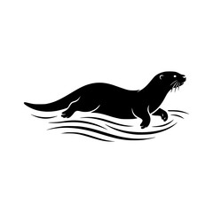 Obraz premium Swimming otter silhouette vector illustration