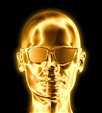 goldener Kopf mit Sonnenbrille frontal