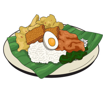 Rice with pecel (vegetables with peanut sauce)